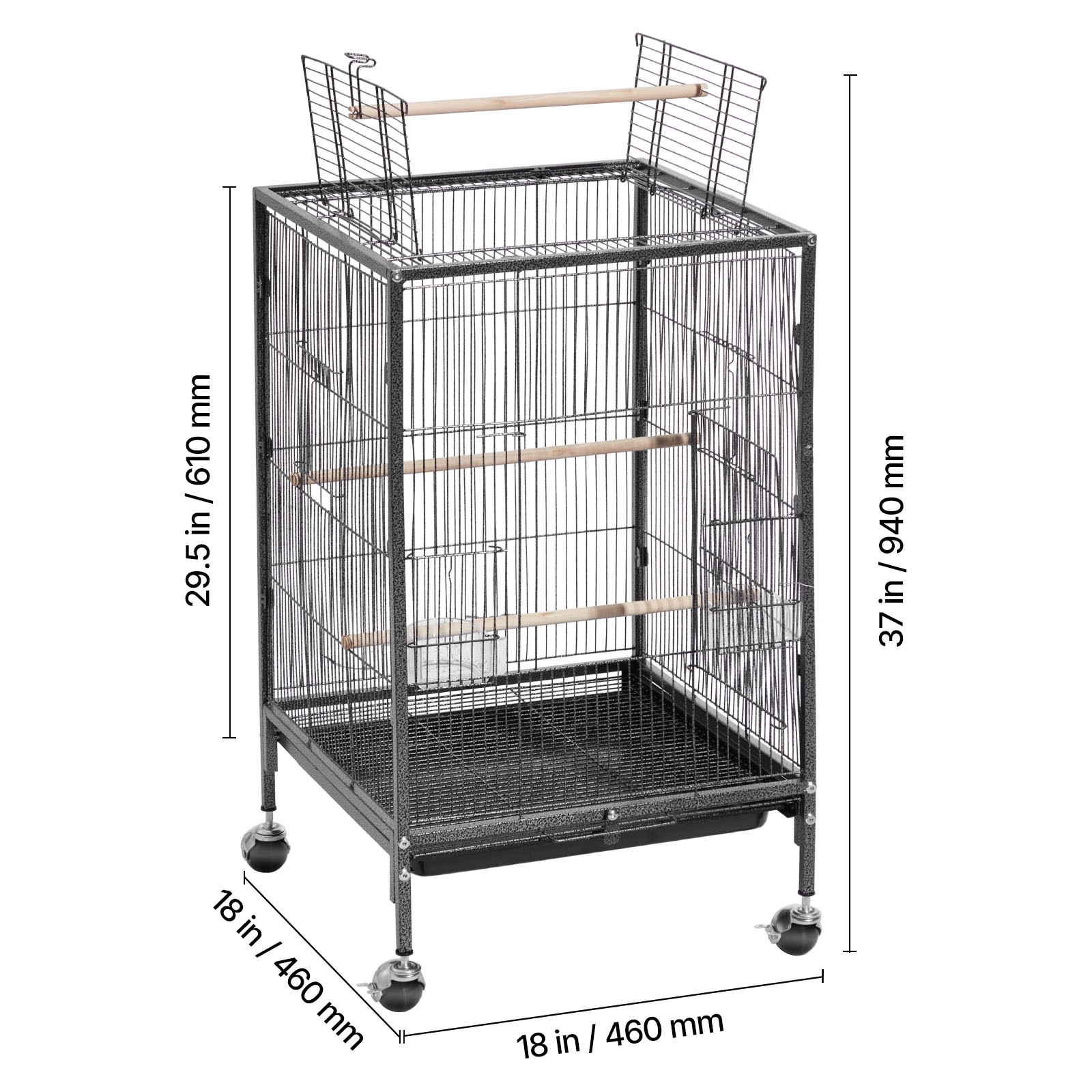 Uimoso Bird Cage with Open Flat Top, 18 x 18 x 30 inch, Wrought Iron Design