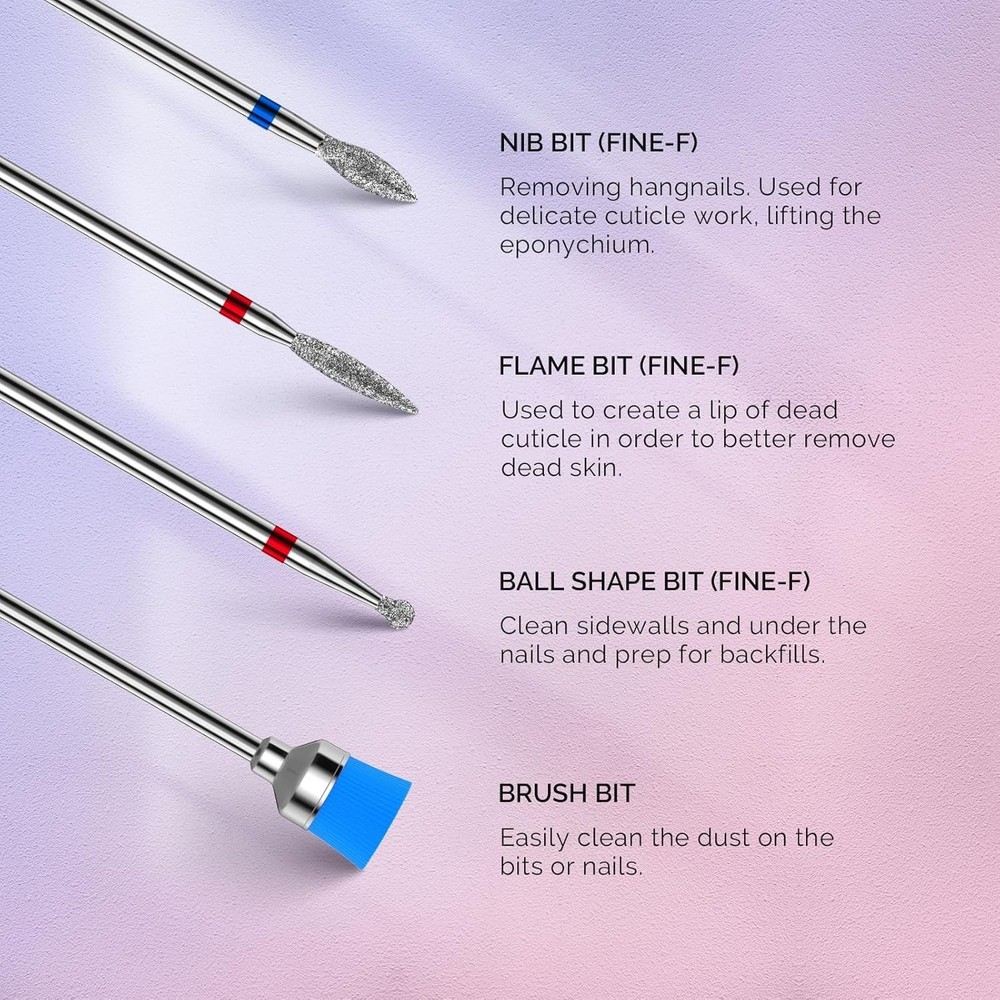 Nail Drill Bits Set, 7pcs Tungsten Carbide Diamond Nail Drill Bits for Acryli...