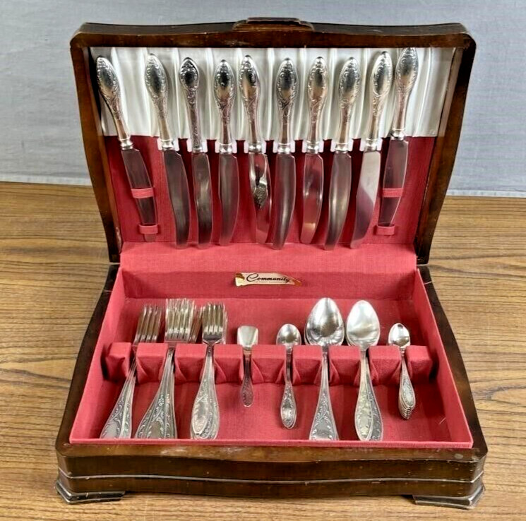 Antique Russian Soviet Era Silverplate flatware MHU in case 58 pc
