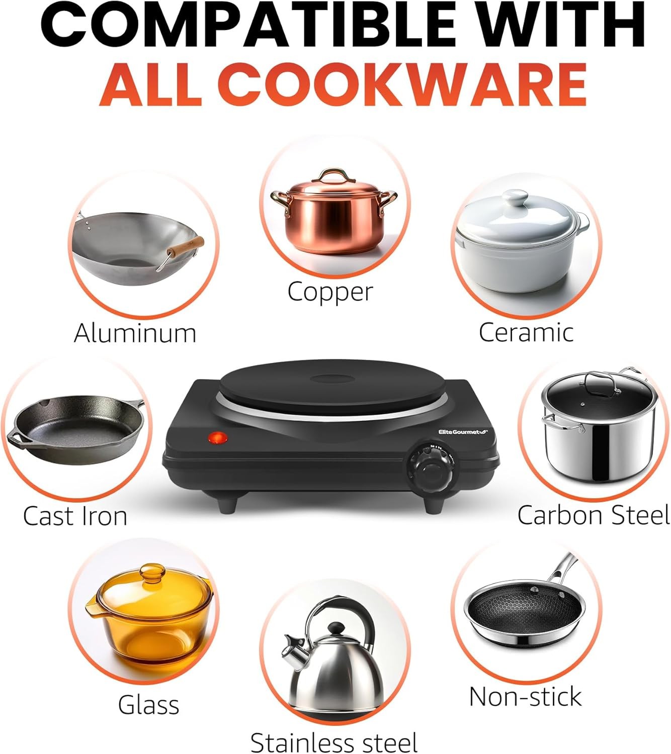 Gourmet Electric Hot Plate 1000W Single Burner Cast Iron Black