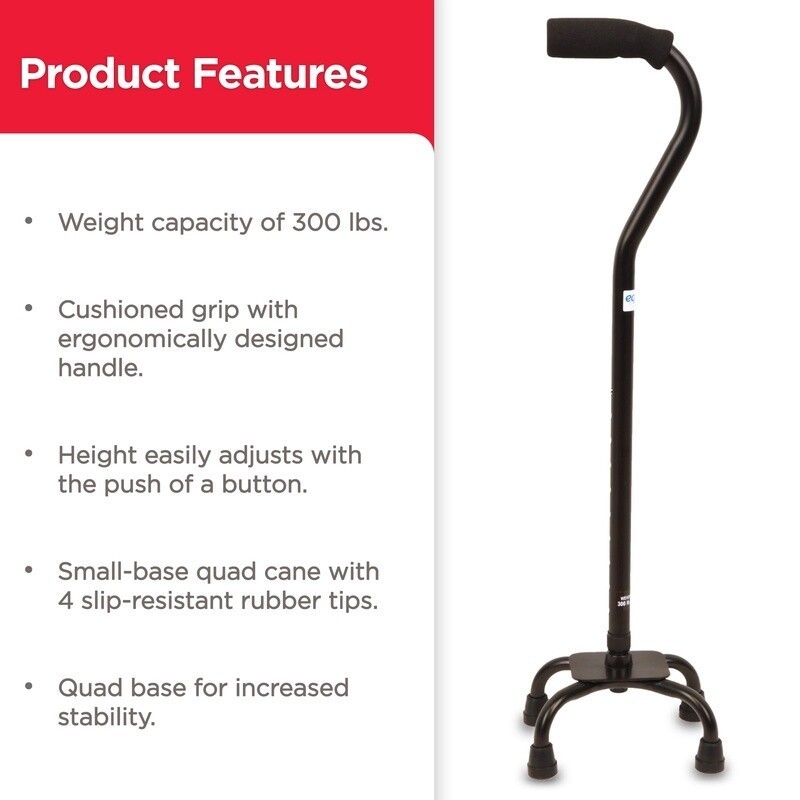 Adjustable Quad Cane Lightweight Small Base Ergonomic Grip Non-Slip Stability US