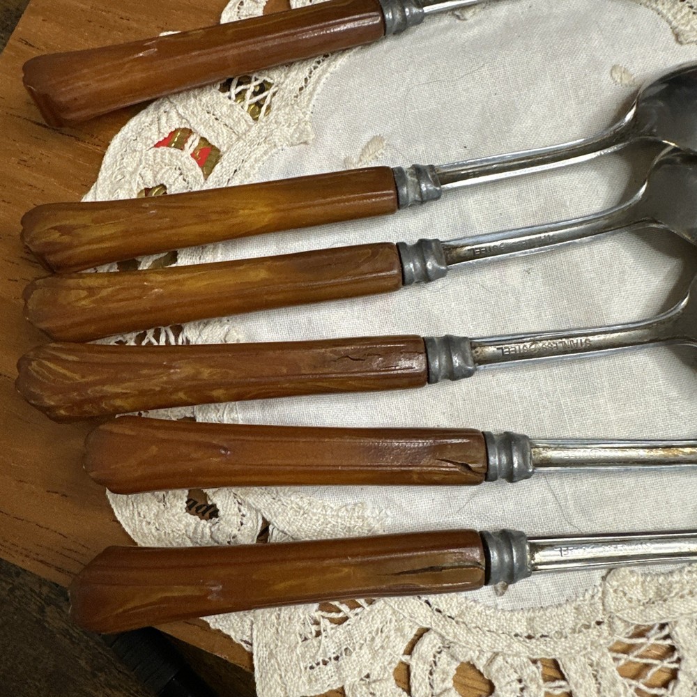 6 Vintage Bakelite MCM Silverware Spoons