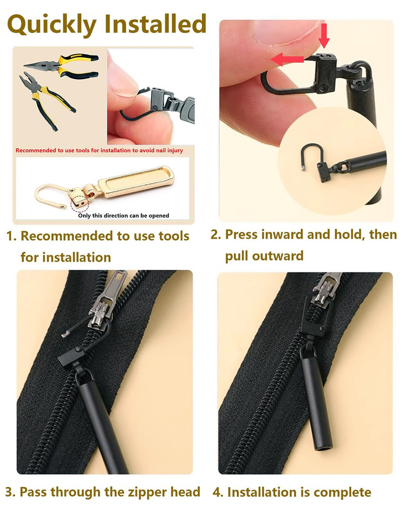 6 Pack Zipper Pull Replacement Detachable Zipper Pull Tabs for Jackets Luggage