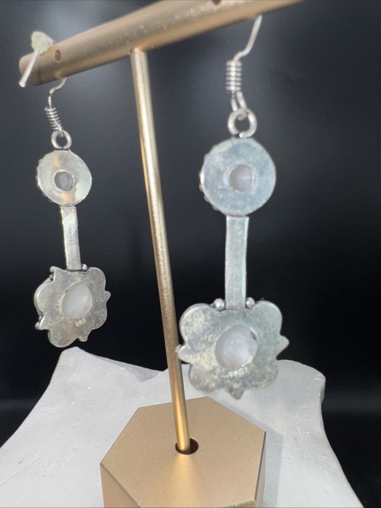 Rainbow Moonstone Gemstone 925 Sterling Silver Dangle Earrings