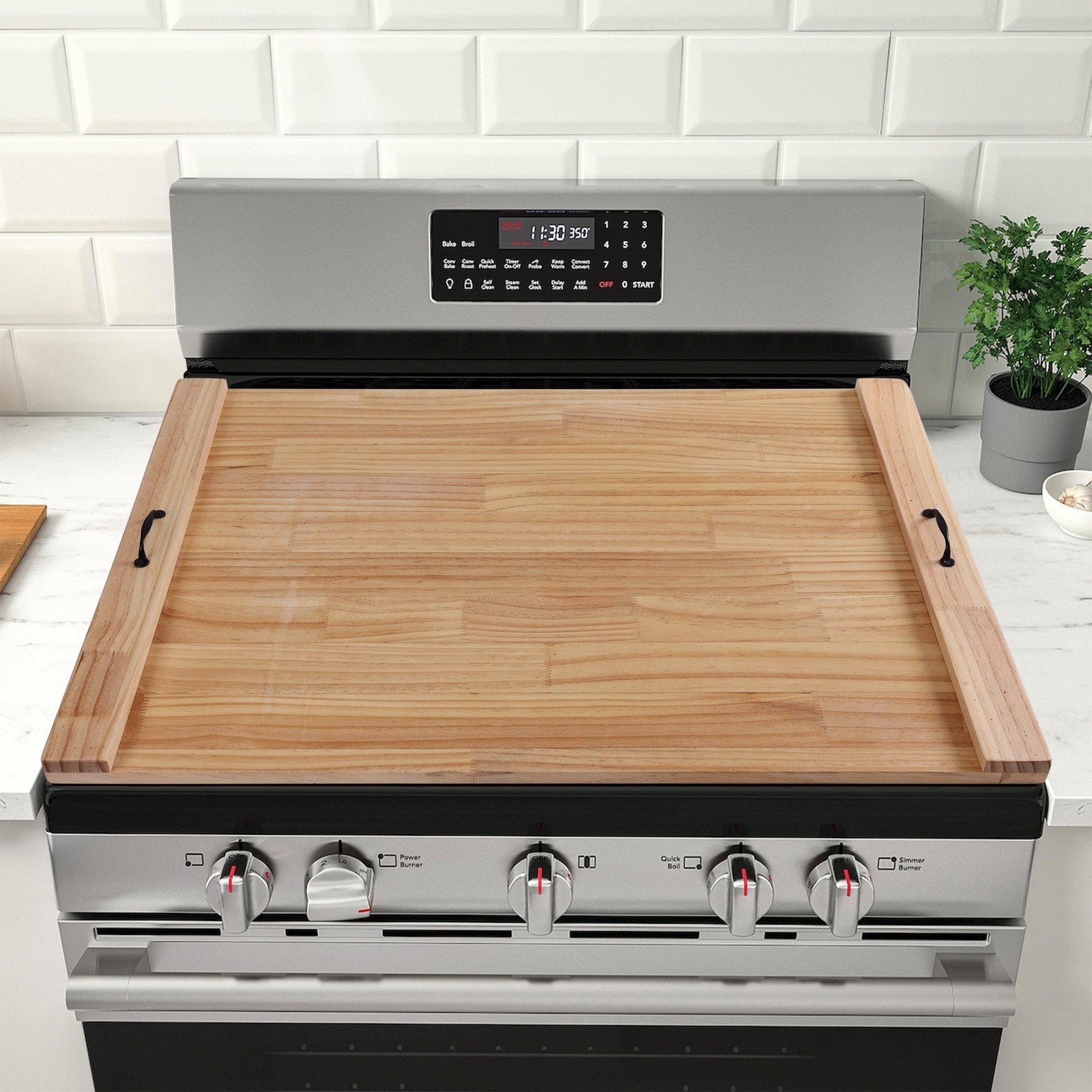 Wood Stove Top Cover Pine Noodle Board w/ Handles for Gas Electric Stove Top 30"