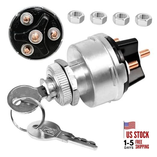 1 Set Wires Ignition Switch， with Key 4 Position Universal Silver Metal