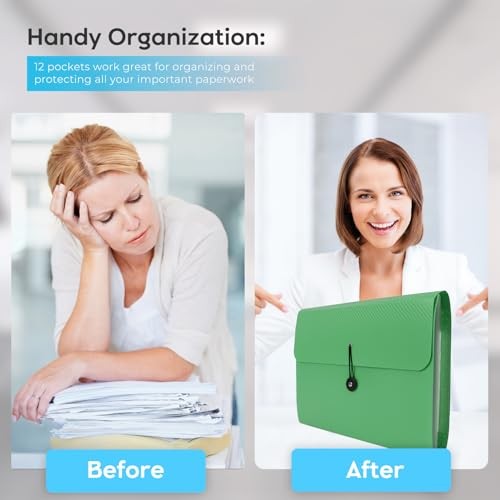 Expanding File Folder, Accordion File Organizer for Sorting Documents and Green