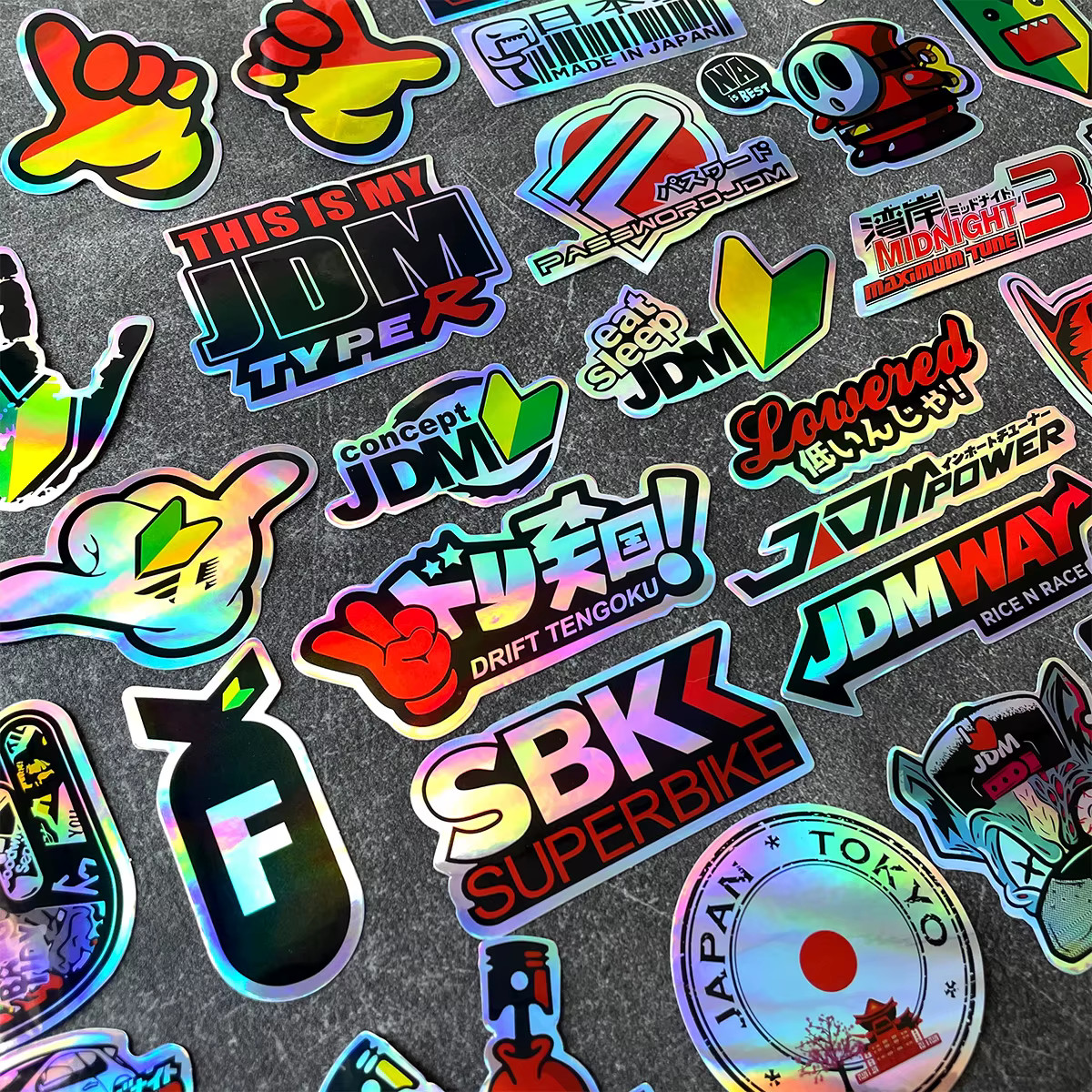 Racing Decal Stickers 10 Pack Random Assortment Motorcycle JDM Laser Holographic