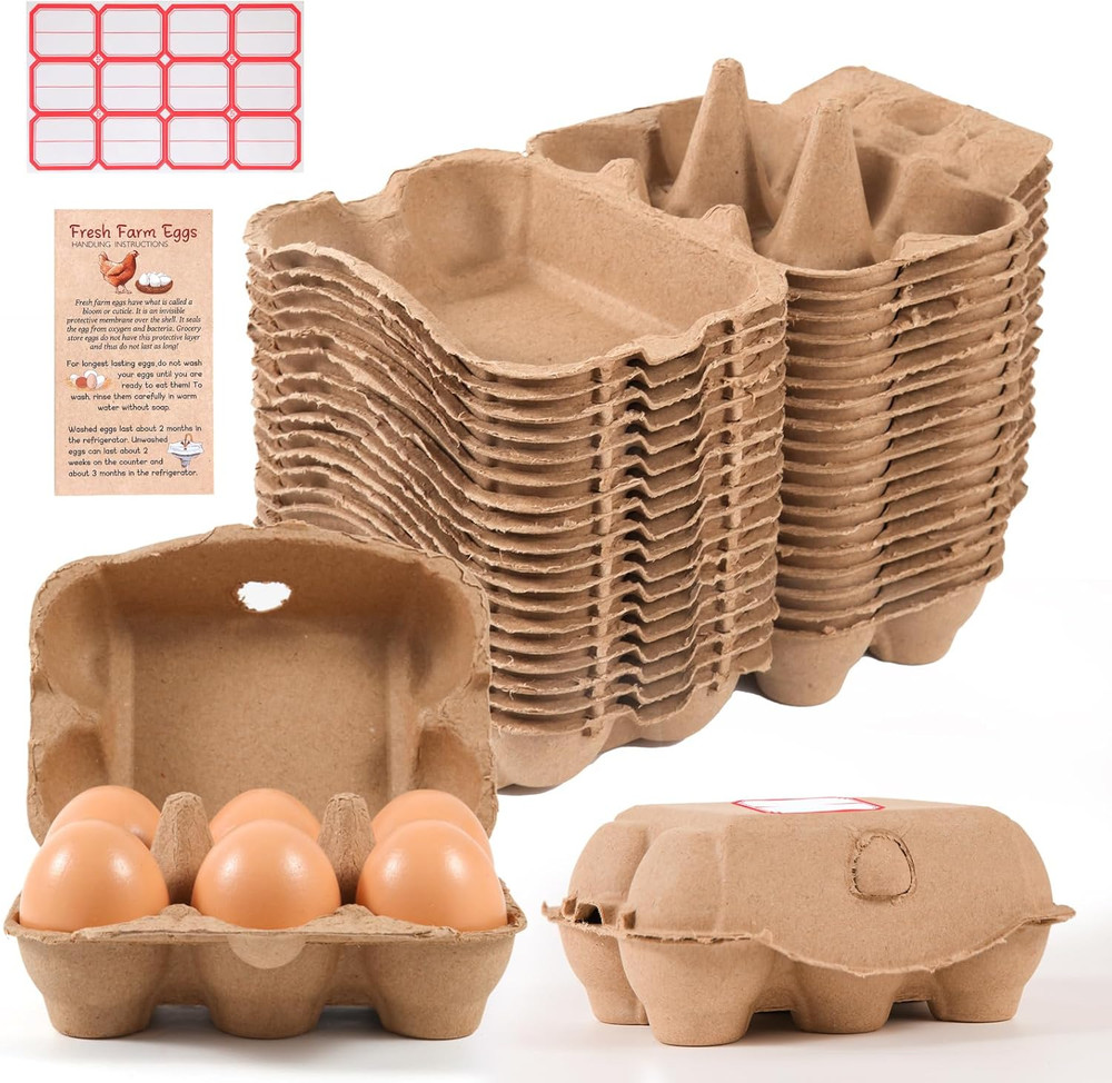 40 Pack 6 Cell Egg Cartons Stackable Storage Containers for Eggs Transport US