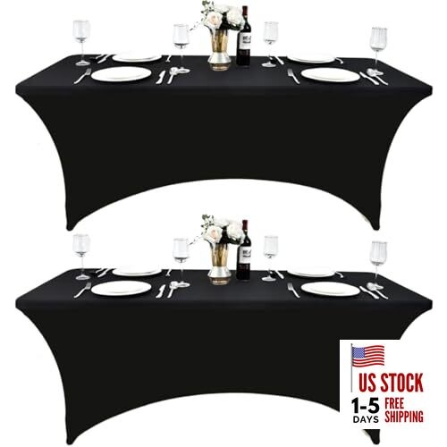 2-Pack 8ft Spandex Table Covers for Rectangle Folding 8-foot | 2-pack Black