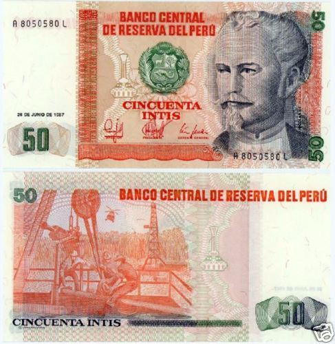 Peru 50 Intis 1987, Consecutive 5 Pcs Lot, Unc,P-131B