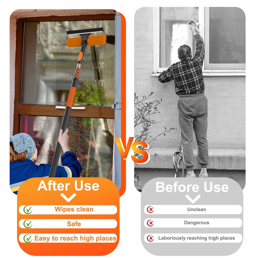 36FT Window Squeegee with Extension Pole, 2-in-1 Squeegee for Window Cleaning...