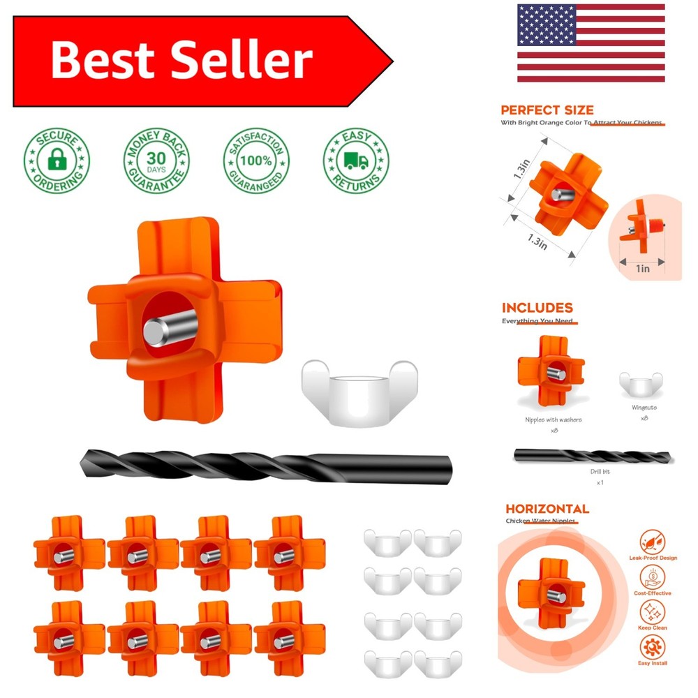 Automatic Chicken Waterer Nipple System - 8 Pack with Easy Setup & Maintenance