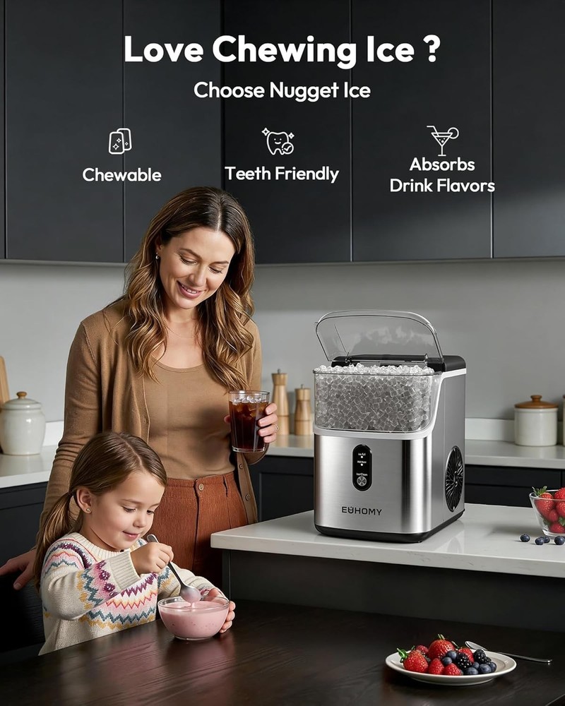 Fast Countertop Sonic Ice Maker, Self-Cleaning