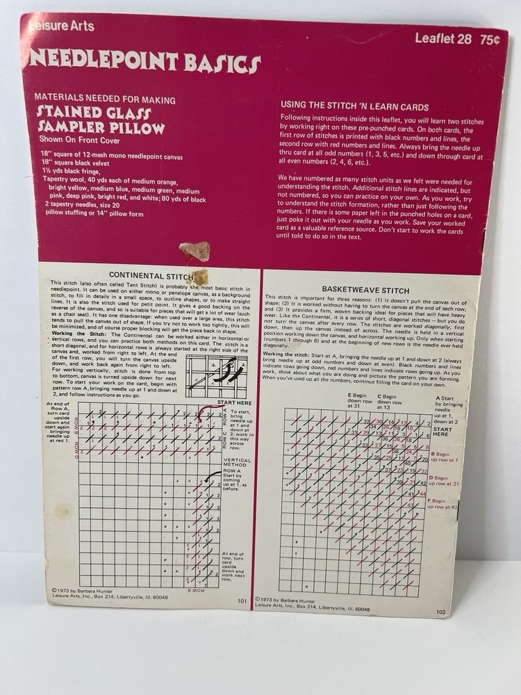 Needlepoint Basics Leaflet 28 Barbara Hunter Vintage Stitch Guide Pattern