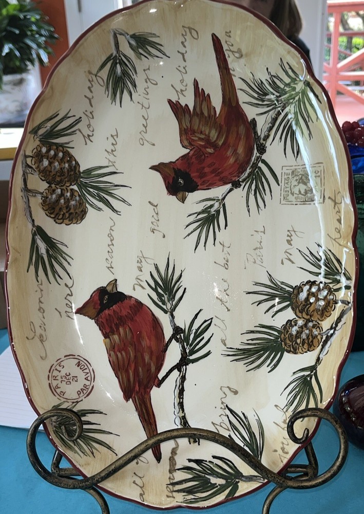 Maxcera Warm Wishes Cardinal Ceramic Serving Platter/Dish/Plate