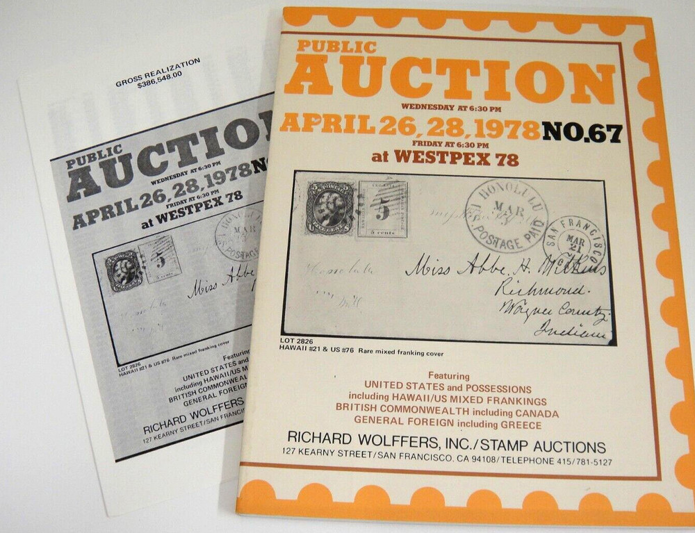 Wolffers Stamp Auction Catalog 1978 w Prices Realized Hawaii Mixed Frankings