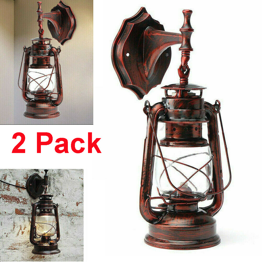 2 PACK Retro Vintage Rustic Lantern Lamp Wall Sconce Light Wall Mounted Fixture