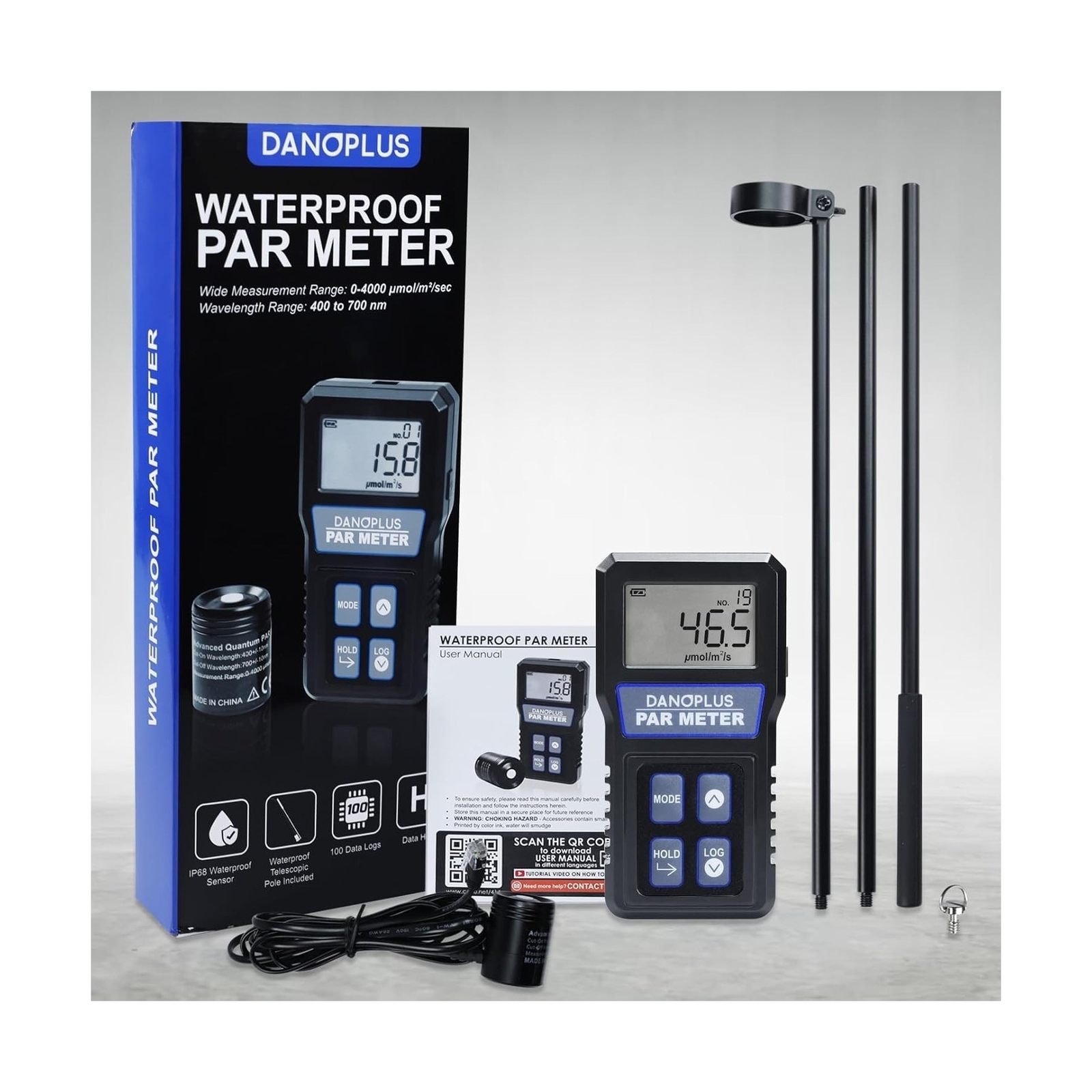 Quantum PAR Meter, Waterproof PAR Meter for Reef Tank Aquarium Plants IP68 Qu...