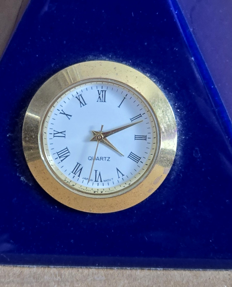 Blue Lapis Gemstone Desktop Globe with Quartz Clock 7" Tall