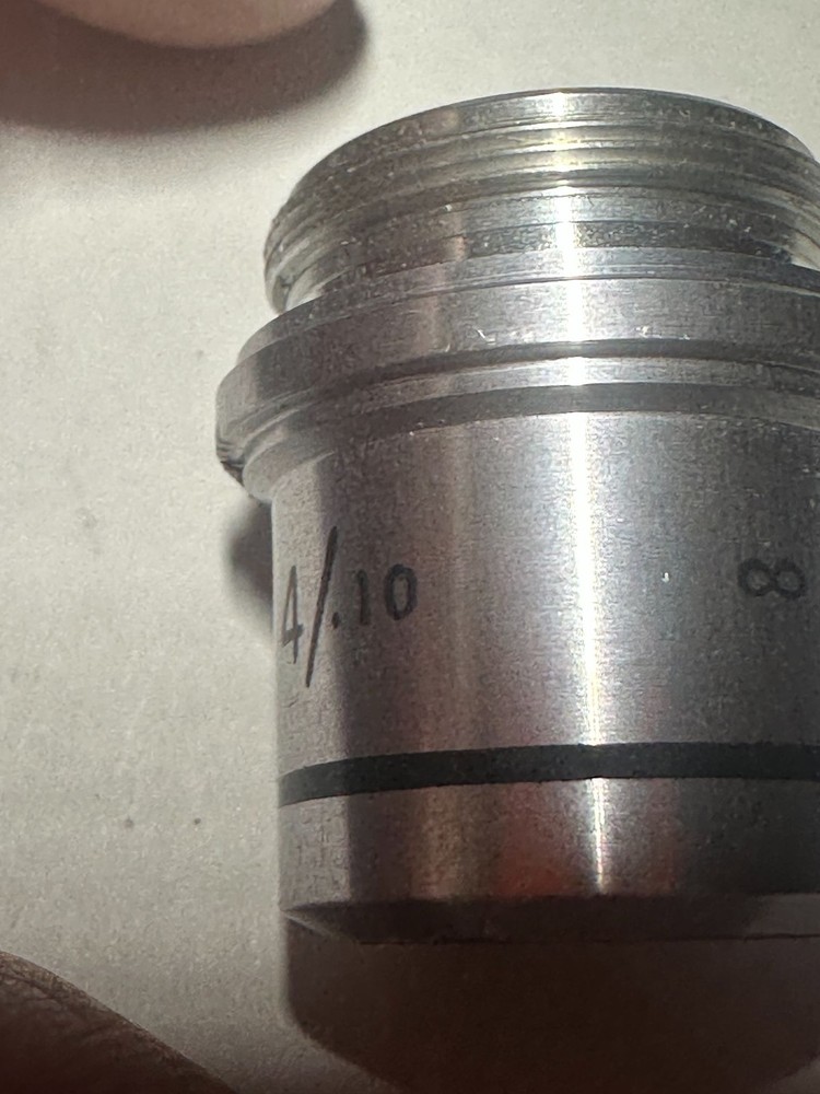American Optical Microscope Objective Lens 4/.10 Cat. 130 Microscope Part Used