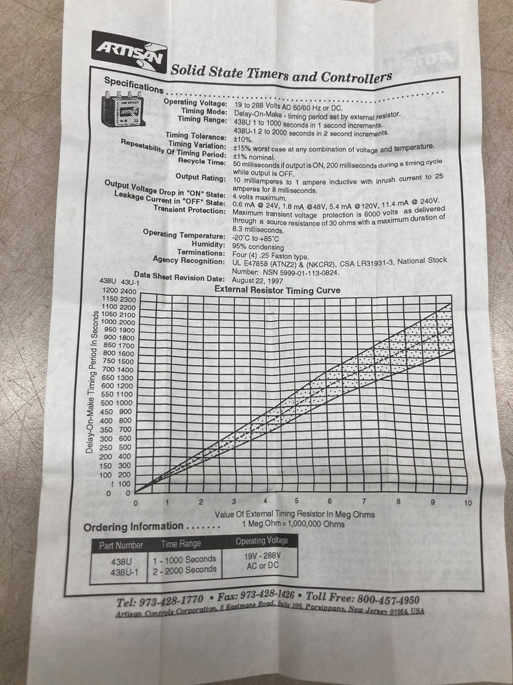 Artisan Solid State Time Capsule Model 438 U Timer & Controller