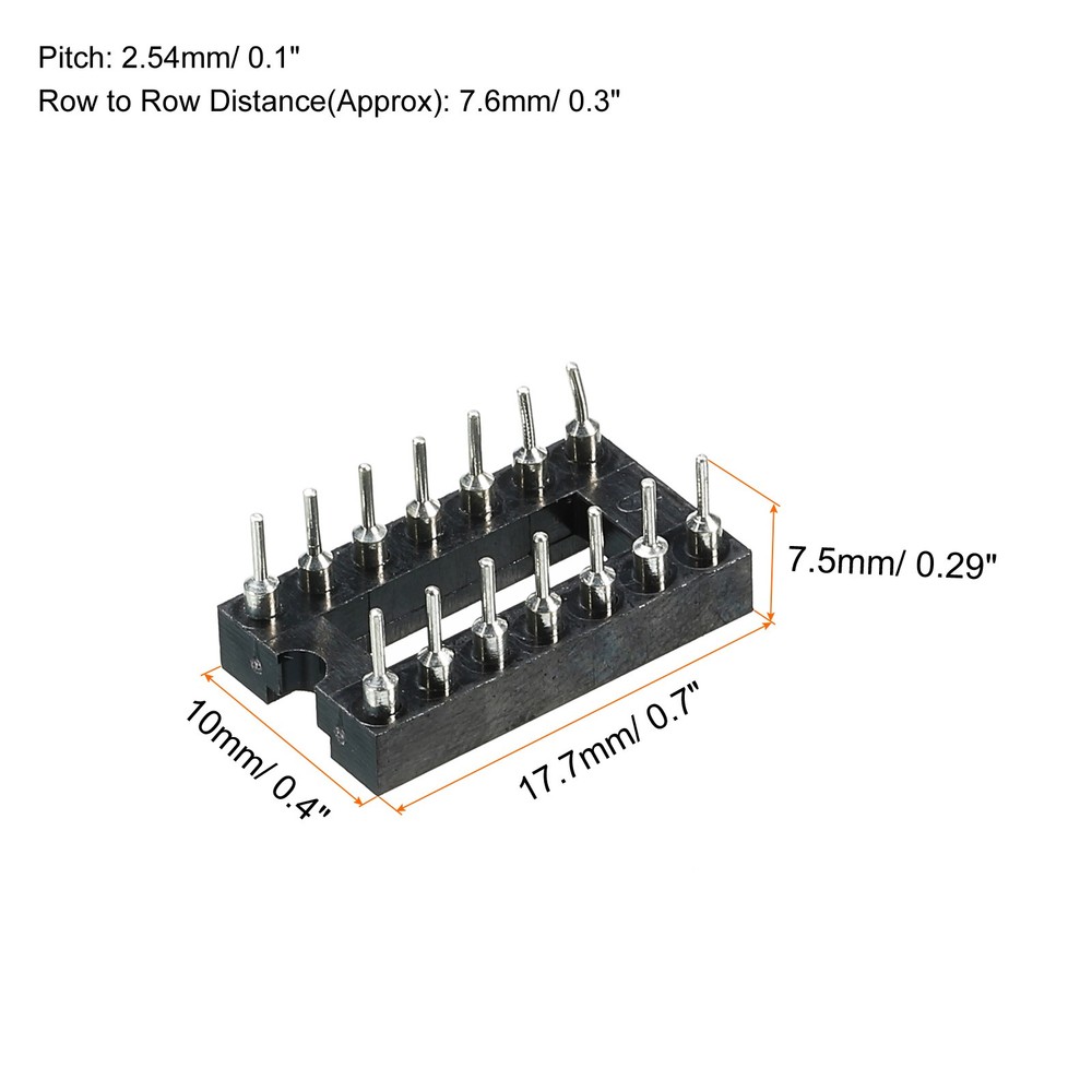 DIP IC Chip Socket Adapter Round Pin 14P 2.54mm Pitch IC Socket, 6 Pack