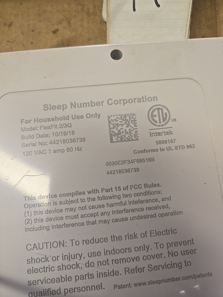 Sleep Number FlexFit 2/3Q Control Unit Box