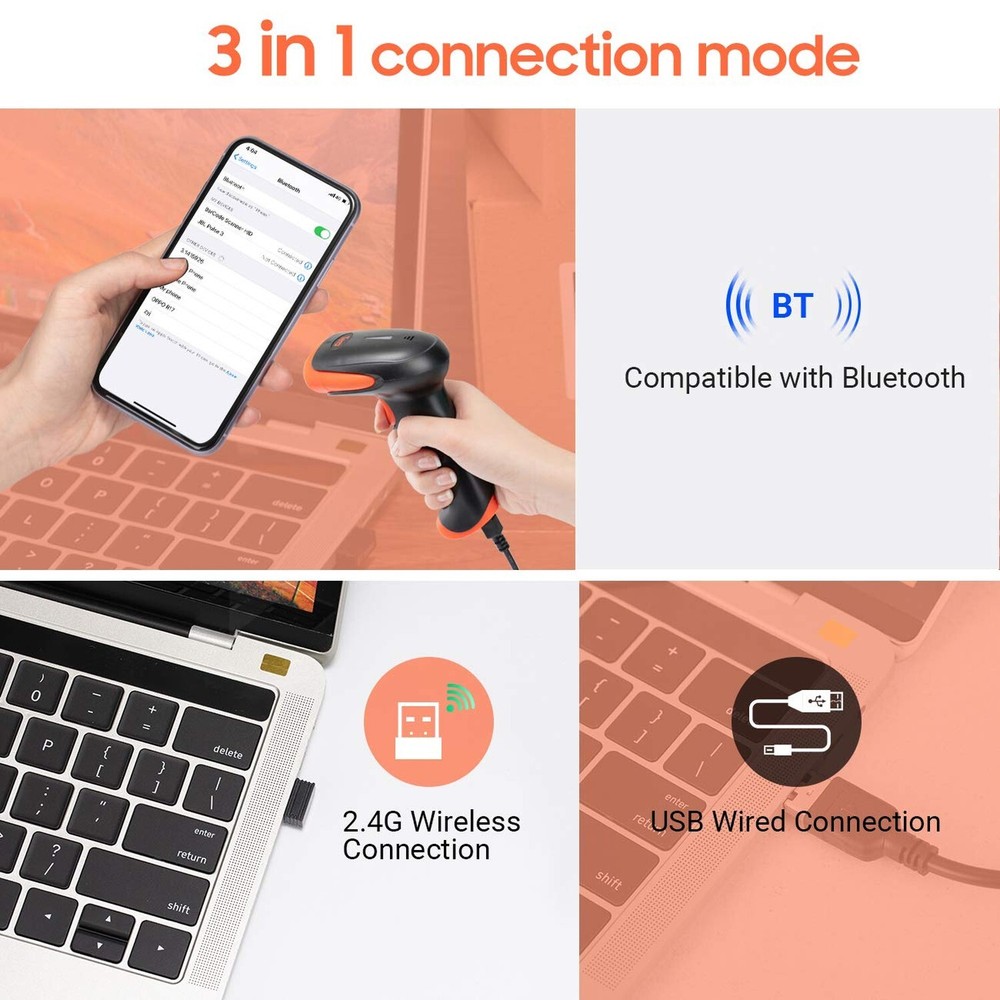Tera Wireless 2D QR Barcode Scanner with Stand, 3 in 1 Compatible with Blueto...