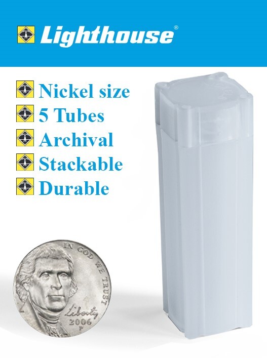 5 US Nickel Square Coin Tubes Archival Stackable Durable Long Term Lighthouse