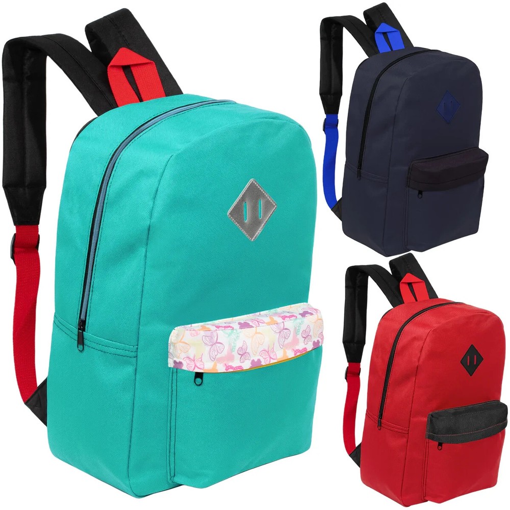 17" Multi Color Backpacks with a Diamond Patch & Padded Back - Case Pack 24
