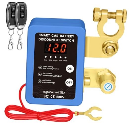 Kill Switch for Car - 12V Remote Battery Disconnect Switch Smart Voltage blue