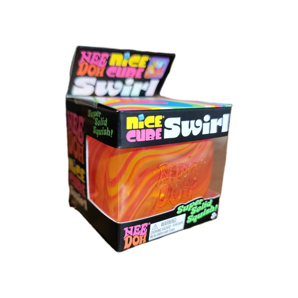 Nee Doh Nice Cube Swirl Super Solid Squish Squeeze Ball Orange Red Yellow