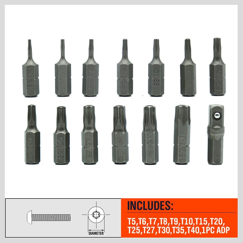 14 Torx Bit Set Tamper Proof Security Torq Hex Star Spanner Tri Wing Screwdriver
