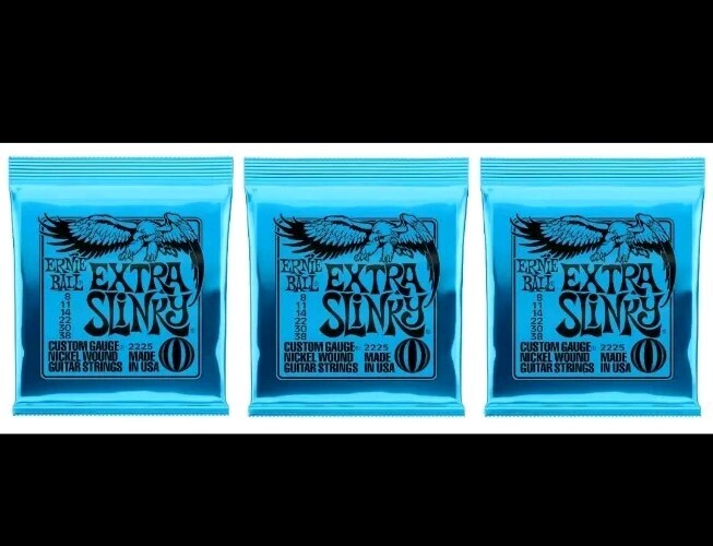 3pk ErnieBall 2225 Extra Slinky Nickel Wound Electric Guitar Strings - .008-.038