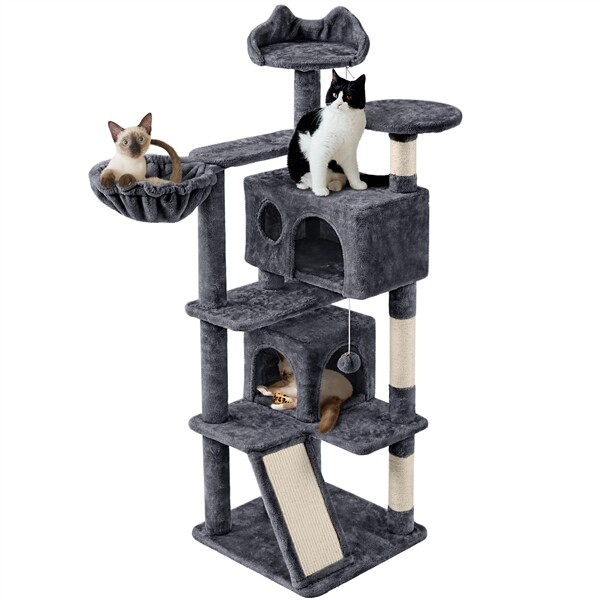 57in Cat Tree Condo Multi-Level Cat Tower Scratching Posts, Dark Gray