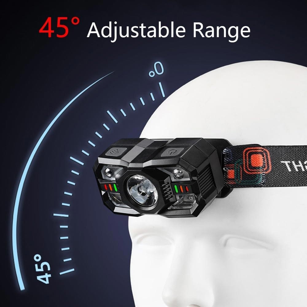 2X Strong LED Headlamp Flashlight USB Rechargeable Wave Sensor Head Torch Light