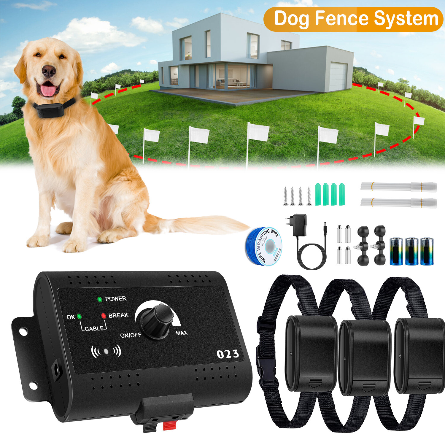 Wireless Electric Dog Fence Pet Containment System Shock Collar For 1/2/3 Dogs