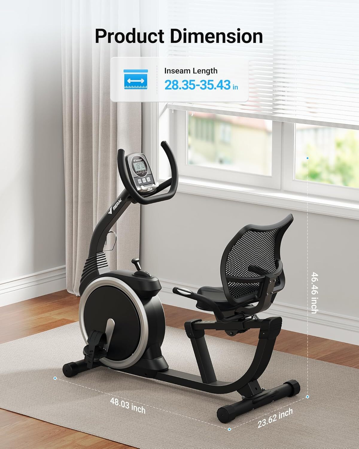 MERACH S19 High-end Magnetic Recumbent Adults Exercise Bike Smart Bluetooth LCD