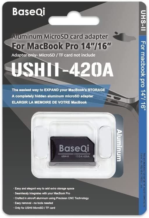 BASEQI UHS-II Aluminum microSD Adapter for 2021 M1 MacBook Pro 14 & 16”