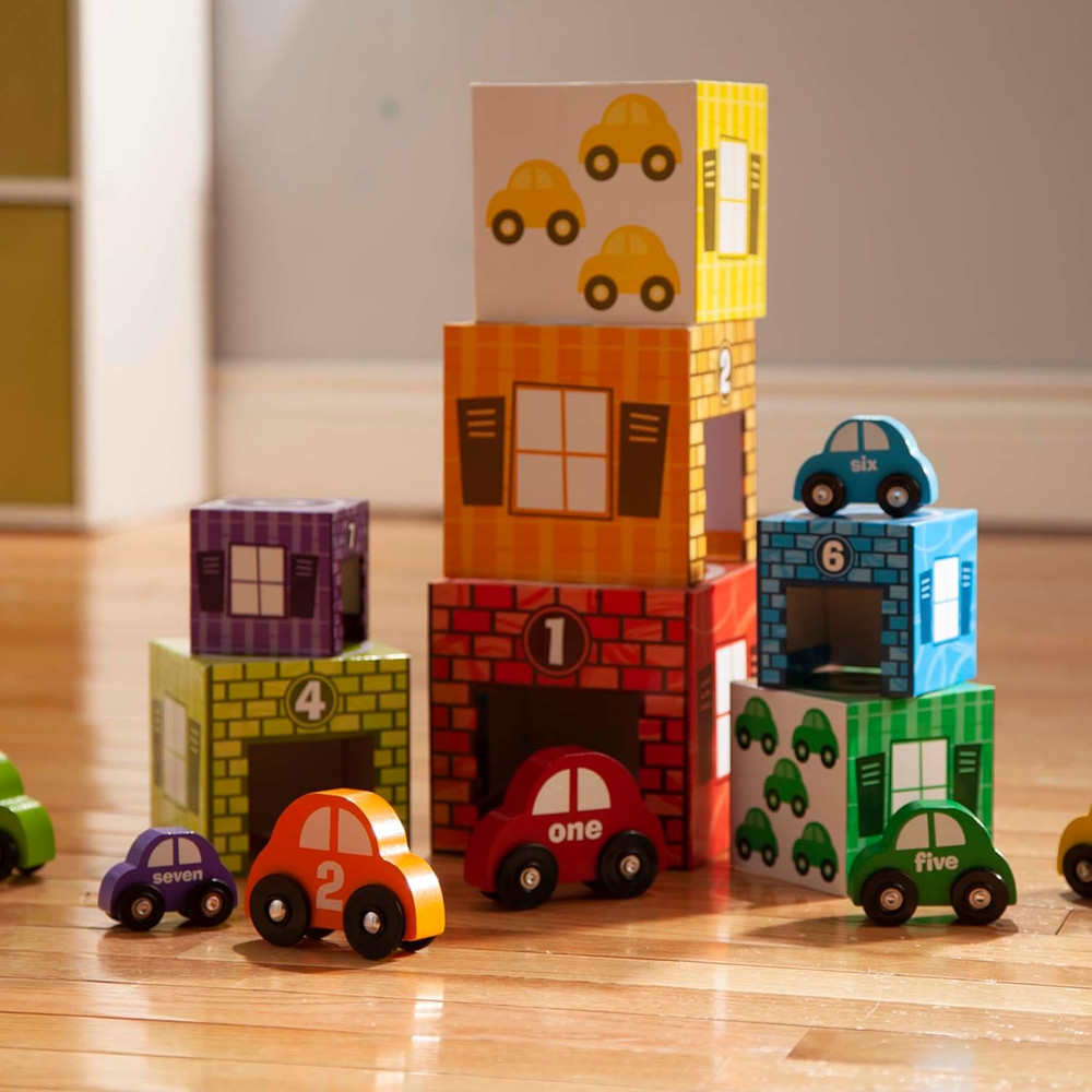 Nesting and Sorting Garages and Cars with 7 Graduated Garages and 7 Stackable...