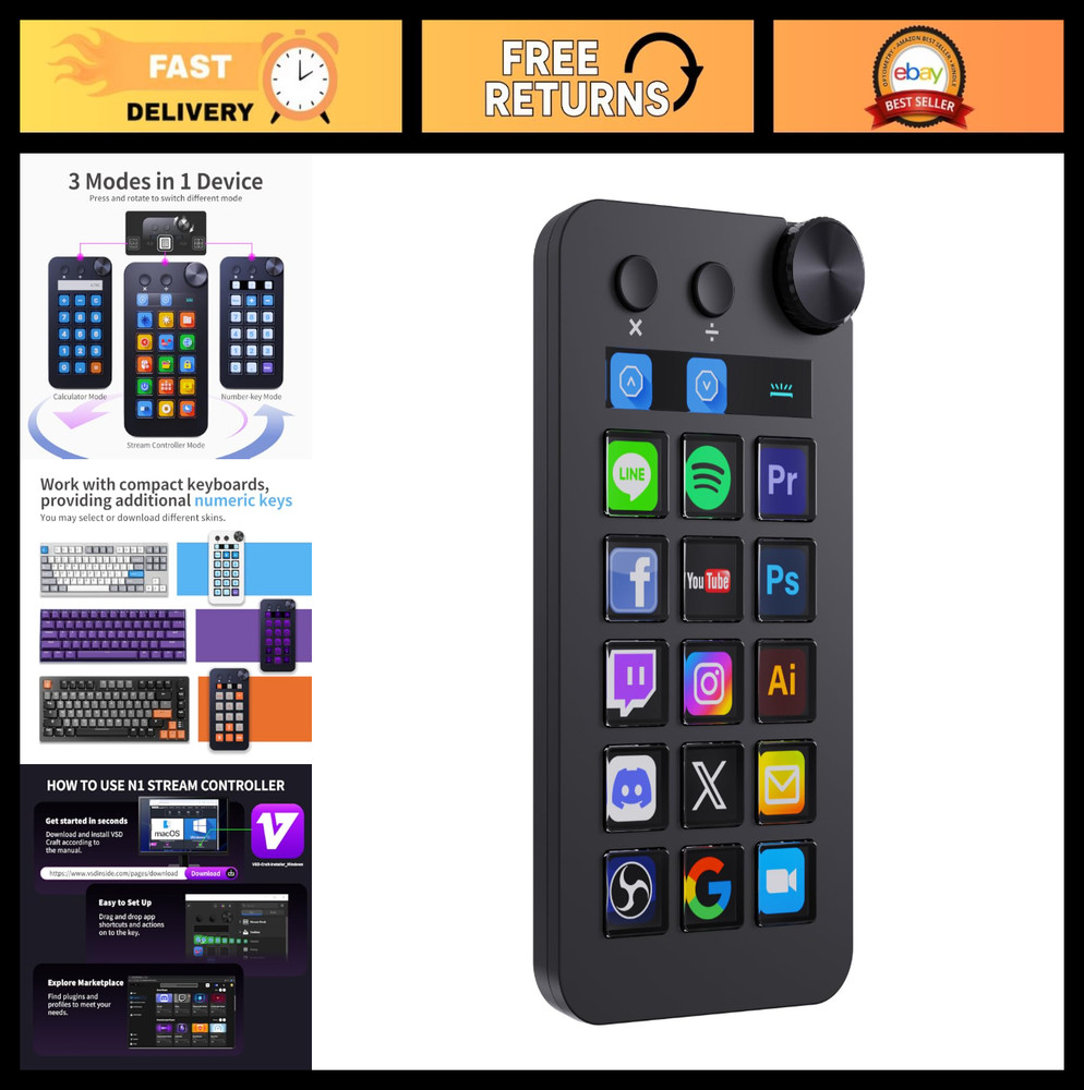 Stream Controller Deck with 18 Custom Macro Keys for OBS Twitch YouTube - PC & M