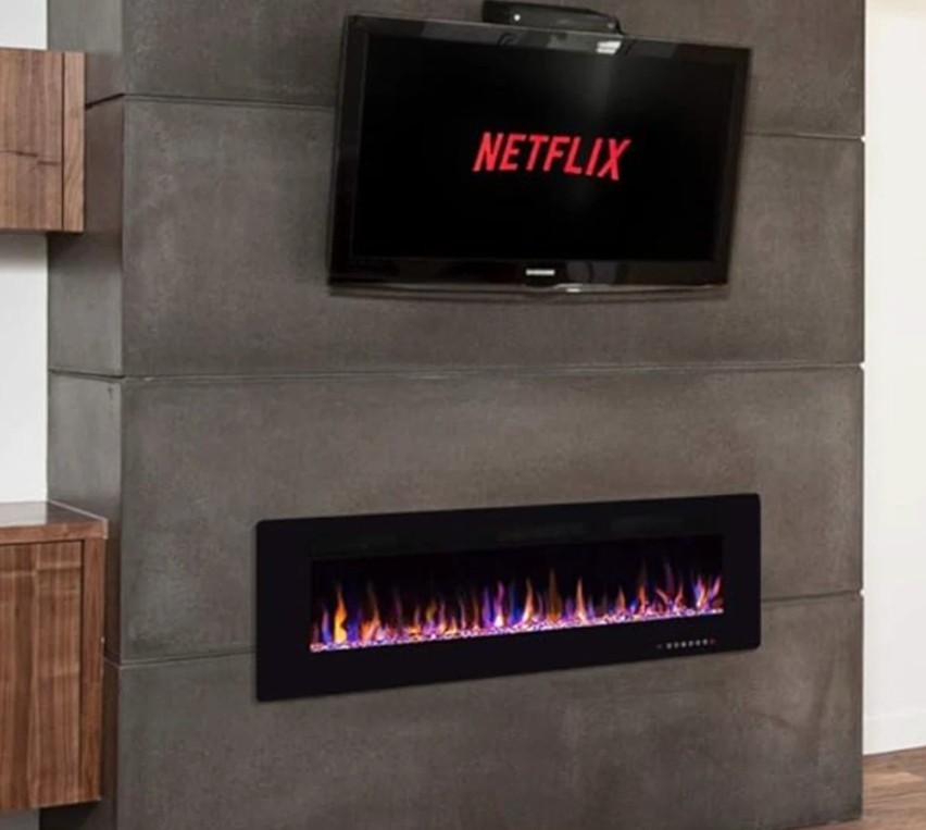 Chimenea Electrica De Calentador Empotrado Pared Remoto Ultrafino 12 Colores 50"