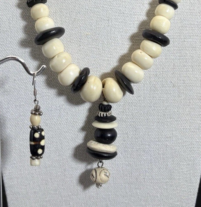 Bone Bead Necklace And Earring Set