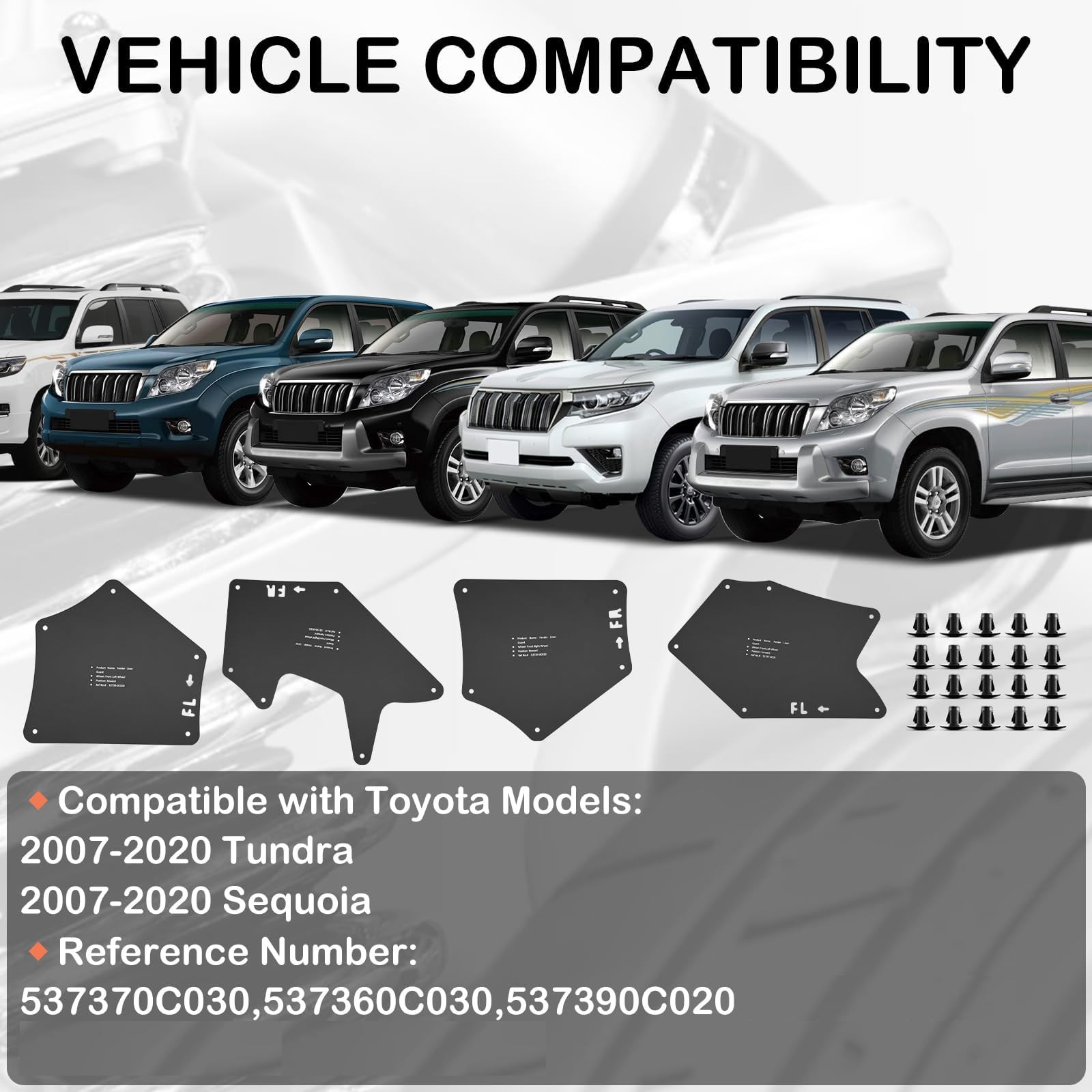 Toyota Tundra Sequoia Fender Liner Splash Guard 07-20 Wheel Well Set 53737-0C030