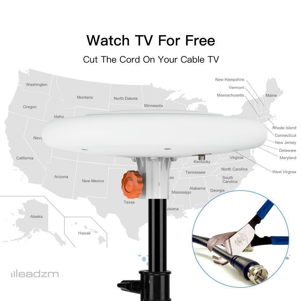 150 Miles 360° Omni-directional Amplified TV Antenna Digital HDTV Leadzm New