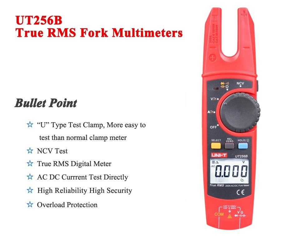 UT256B Fork Clamp Meter 200A DC Current Voltmeter Capacitance NCV