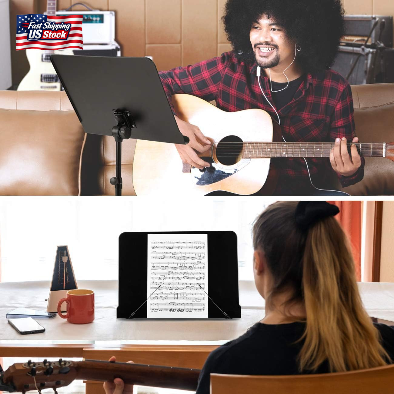 CAHAYA Music Stand for Sheet Music - Dual-Use Converts to Desktop Stand Portable