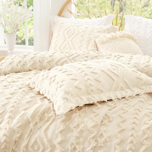 Amélie Home Boho Comforter Set Size, 3 Piece Boho Bedding Set, King Beige