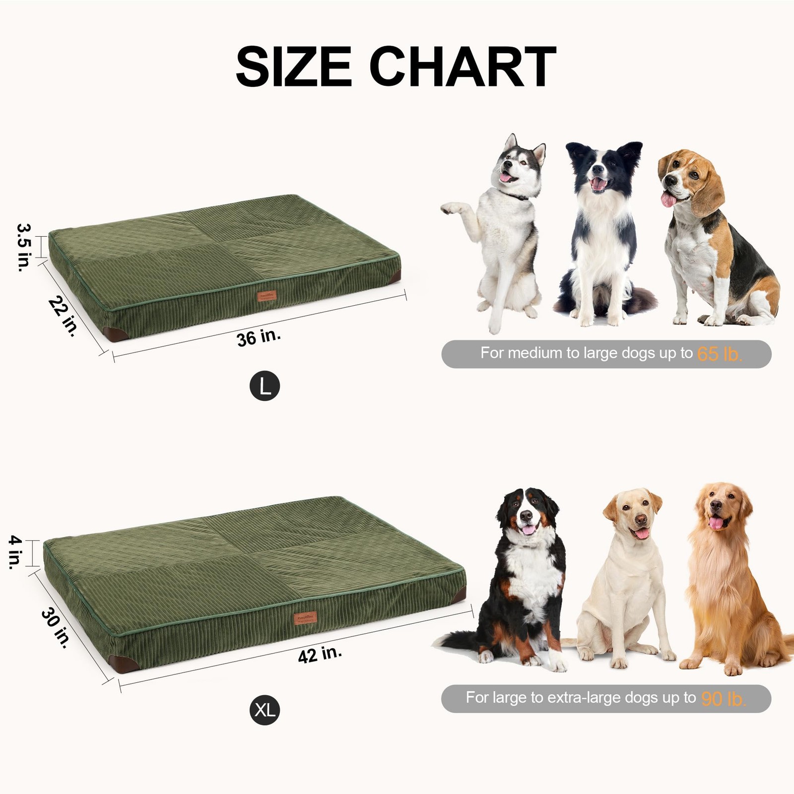 FUKUMARU Dog Bed Thickened Corduroy Orthopedic Beds with Washable Cover, Large